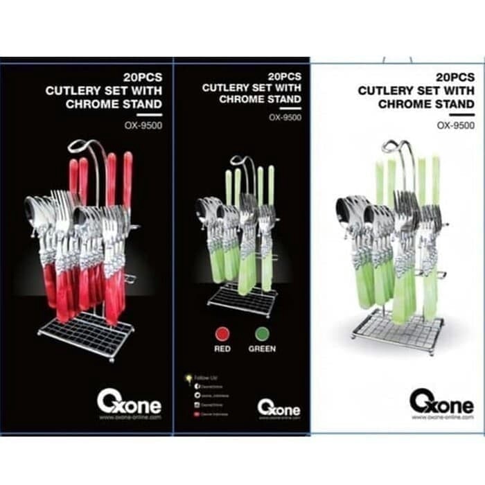 OXONE Sendok garpu pisau set 20pc + rak OX 9500 / cutlery set - Merah