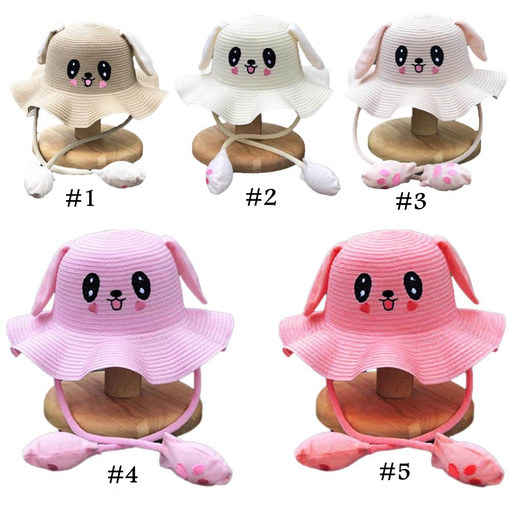 bunny hat straw / topi fedora anak aplikasi telinga gerak