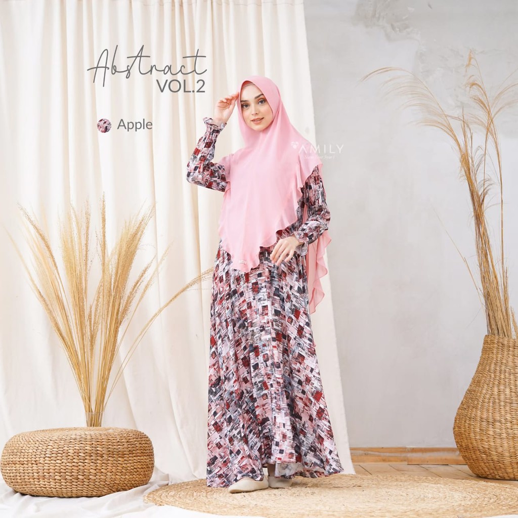 GAMIS BAJU FASHION MUSLIM SYARI MOTIF ABSTRACK DRESS AMILY HIJAB RUFFLETERBARU BUSUI FRIENDLY