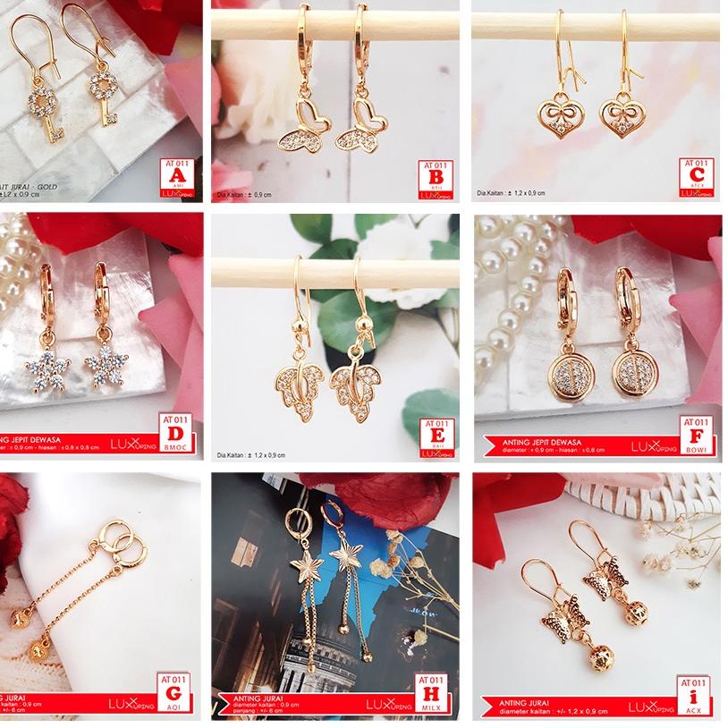 Imn31au22ᵀ ◦ AT 011 Anting Wanita Murah Mata Zirkon Perhiasan Lapis EmasAnting Jepit Giwang Xuping A