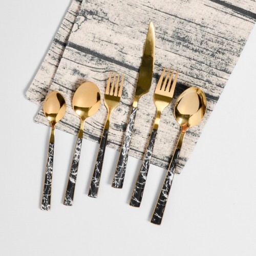 Black Marble Gold Cutleries Set / Peralatan Makan Set