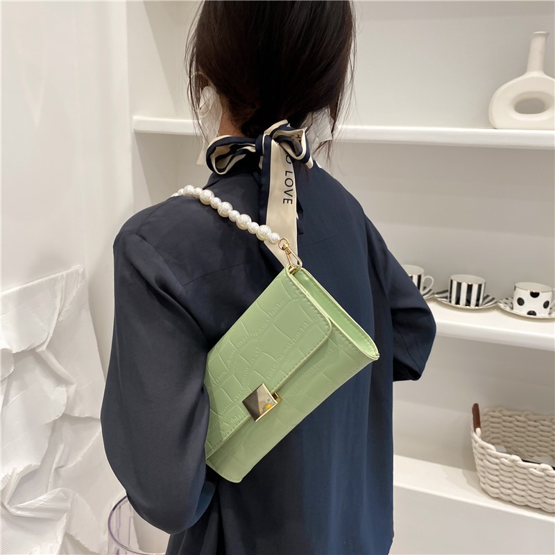 Handbag Casual Polos Wanita Tali Mutiara Bahan PU Fashion Korean Style Import/Tas/Tas Selempang