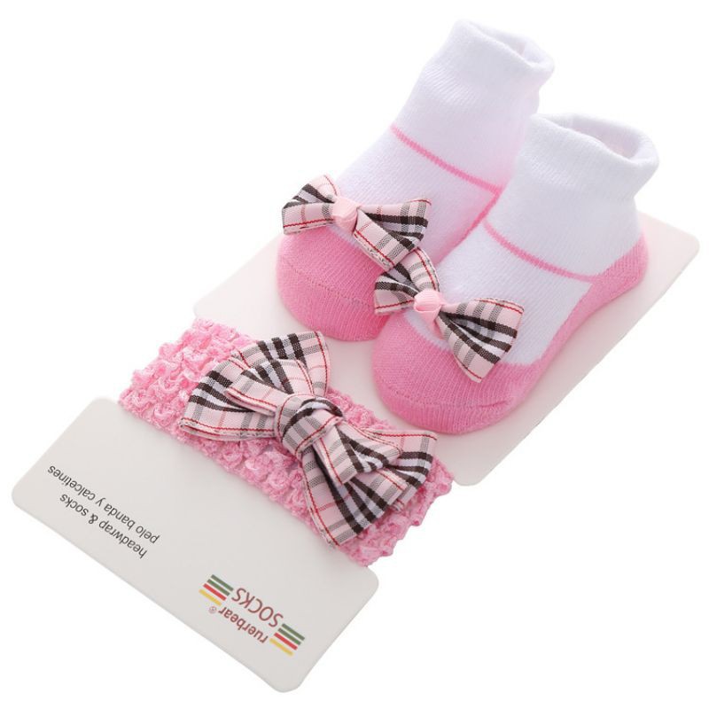 Set Kaos Kaki dan Bandana Bayi Perempuan Newborn Baru Lahir - Bando Rambut