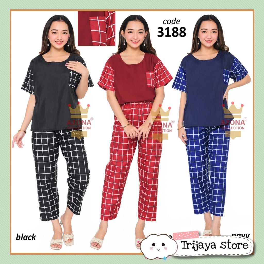 Trijaya . piyama wanita cp oblong kotak polos / one set oblong celana panjang katun eropa