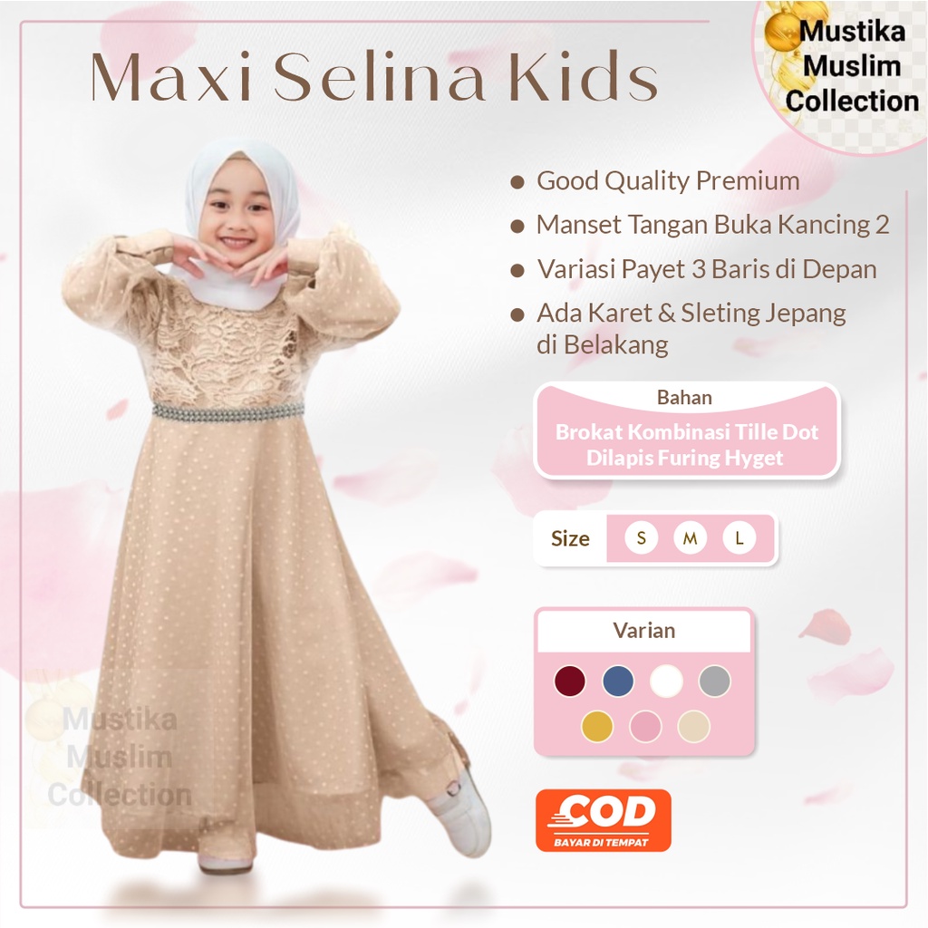 COD☑️PAKAIAN GAMIS ANAK TERBARU/MAXI SELINA KIDS/3 SIZE 3-5THN_6-8THN_9-11THN/MATT BROKAT KOMBIN TILLE DOT/PAKAIAN GAMIS ANAK MURAH/GOOD QUALITY