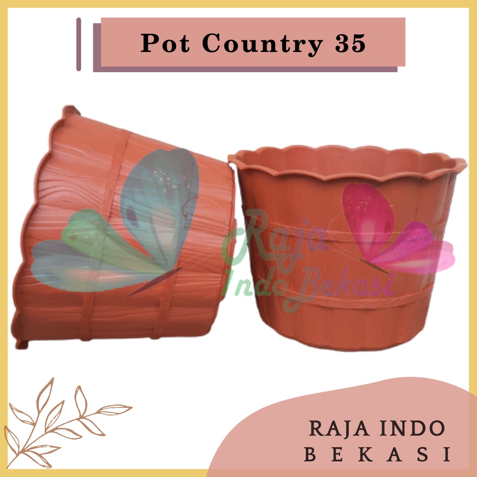 Rajaindobekasi Pot Shallom Country 35 Merah Bata Coklat Terracotta Terakota Putih Pot Motif Gentong Kayu Tebal Cantik Pot Bunga Putih Besar Murah - Pot Motif Bambu