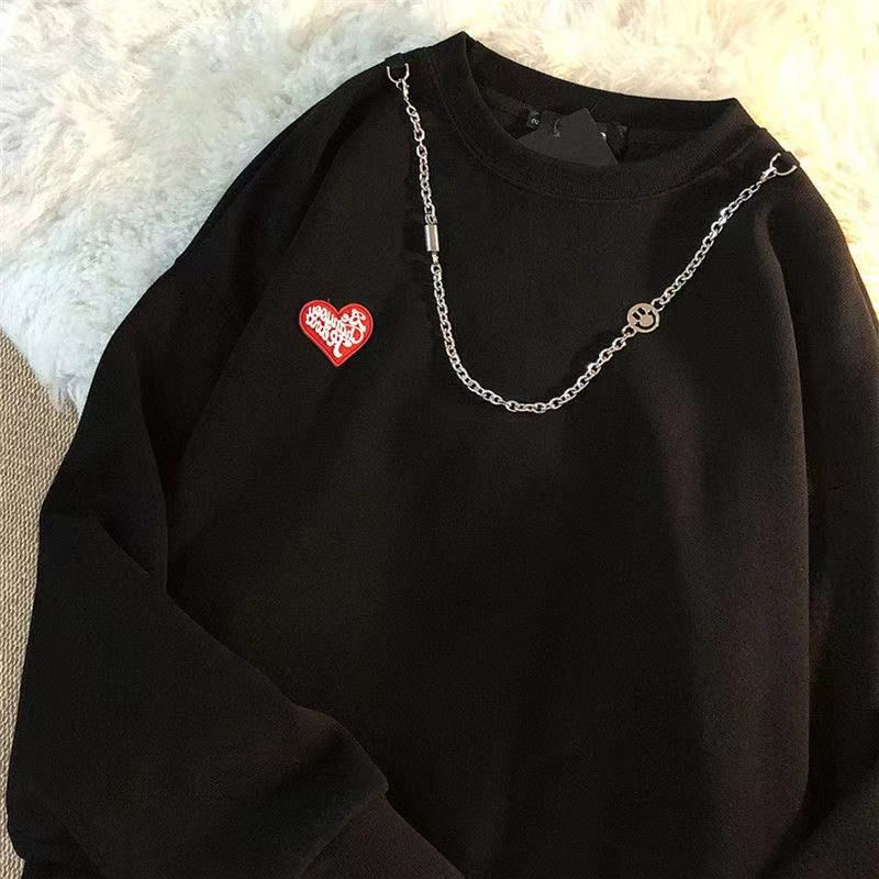 [littlecrab] Sweater Oversize Love Mini Kecil With Additional Chain Tambahan Jahitan Baju Bawah Sweater Couple Unisex Berkualitas Street Style Rantai Korean Style