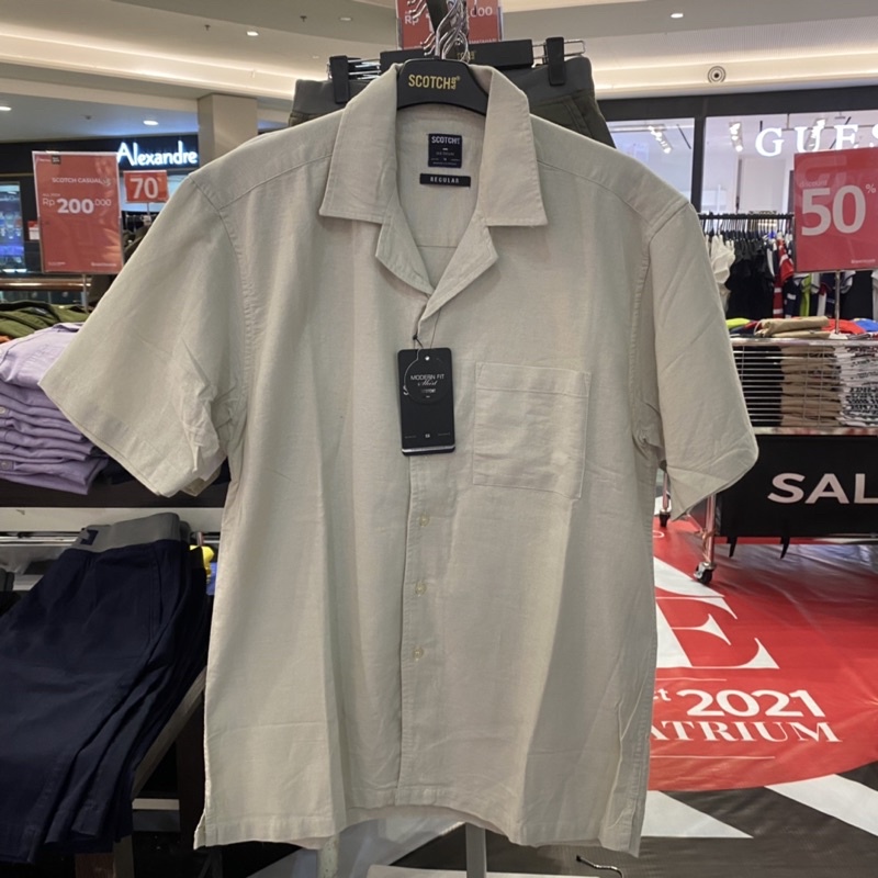 Scotch Kemeja Hawai Pria Lengan Pendek Warna Polos