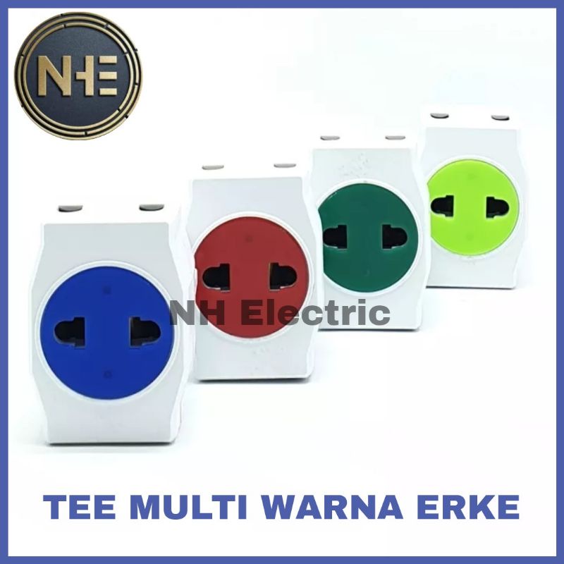 T Multi Erke - Tee Multi Warna Erke - Steker T Multi ERKE BARU / Colokan Listrik Cabang 3 - T Multi Sambungan Cabang 3 SNI