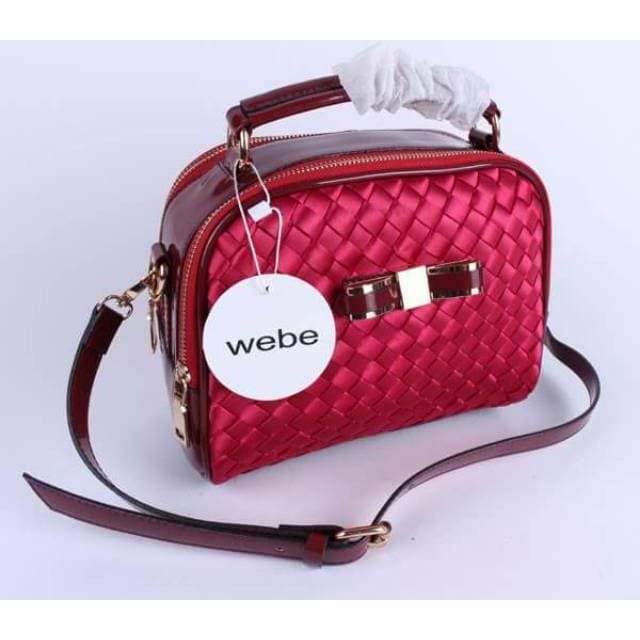 Sale Tas Pinggang Wanita Wb Webe Anyam Pita Glossy Warna Merah Marun Tua Hotsale