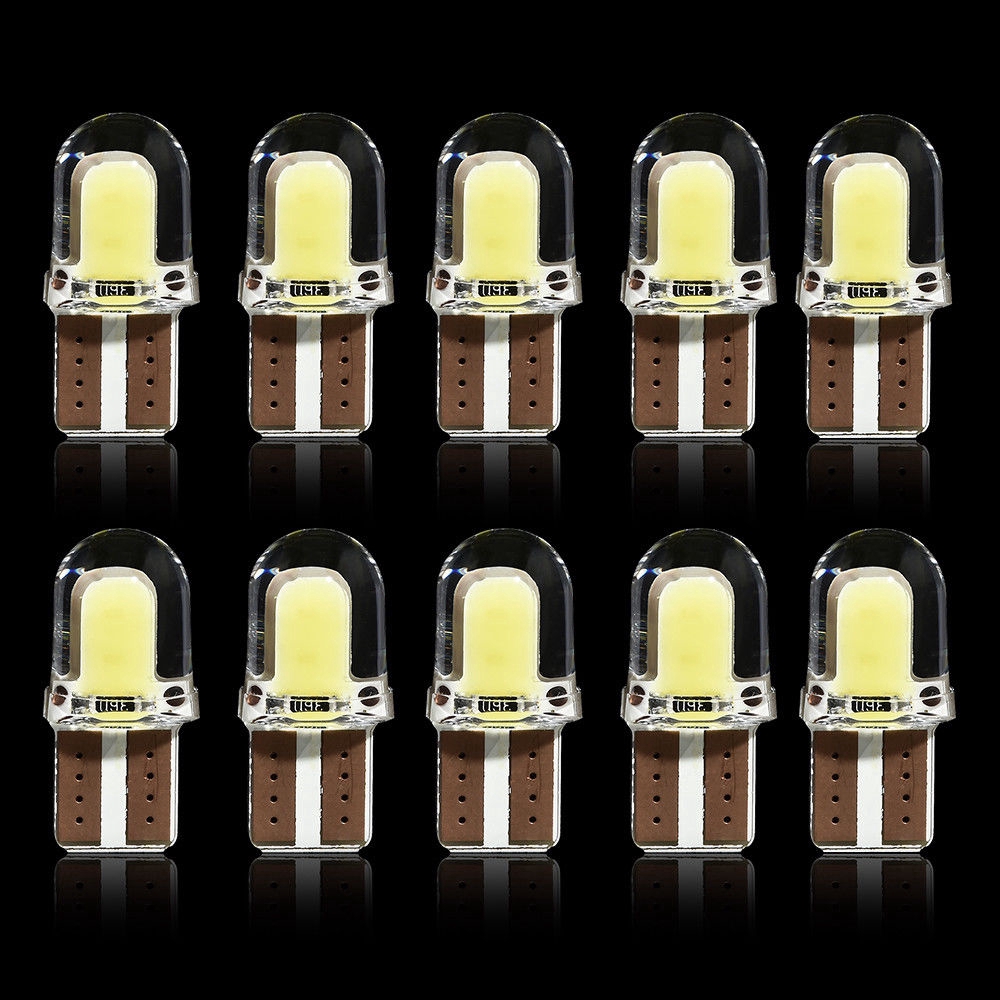 10Pcs Lampu LED T10 194 168 W5W COB 4 SMD Bahan Silica Gel Warna Putih untuk Plat Nomor Mobil