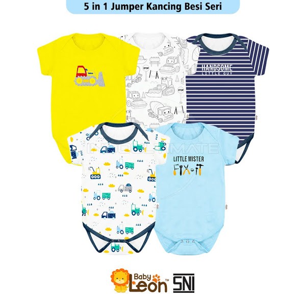 jumper bayi 5pcs SNI BABY LEON Baju kaos bayi Jumpsuit newborn anak bayi laki laki perempuan kodok-BOY