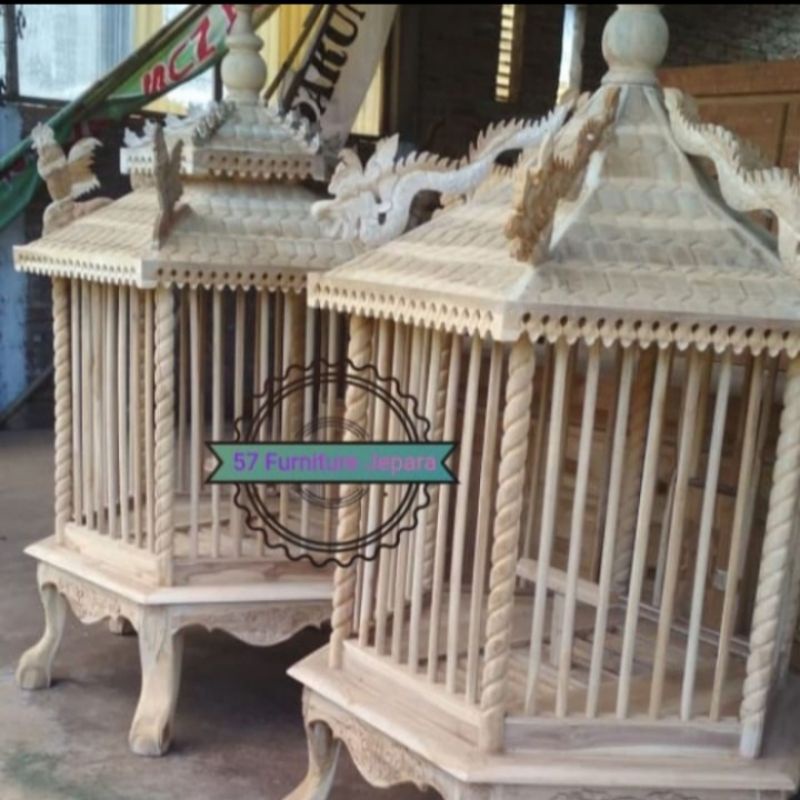 Kandang ayam besar kayu jati mentahan - Sangkar burung hias taman ukir Jepara