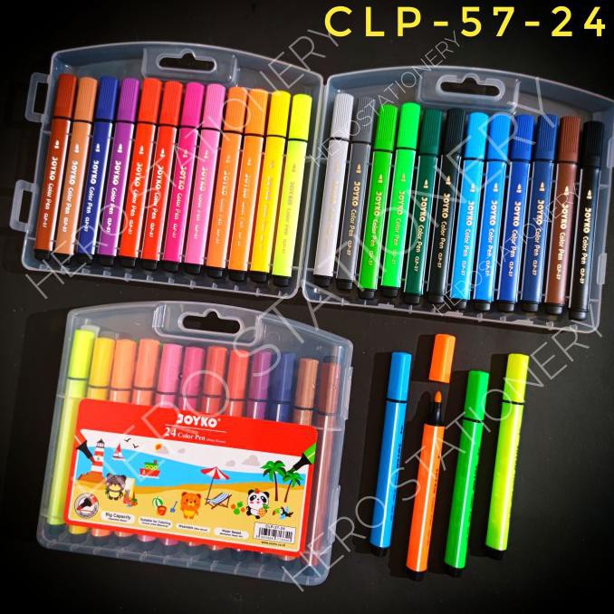 

(PERALATAN MENGGAMBAR) JOYKO JUMBO COLOR PEN PENA TRIANGULAR GRIP WASHABLE 24 WARNA CLP-57-24 COD