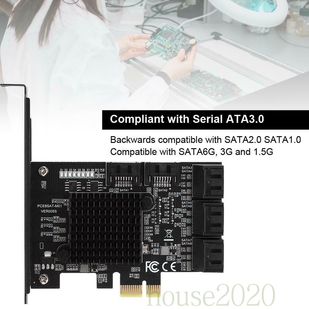 [HOUSE2020]SATA Expansion Card PCI-E Ix 8-port SATA 3.0 Expansion Board with 6Gpbs Transmission Speed