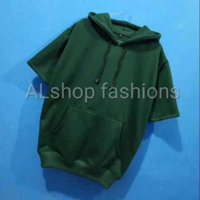 Jaket hoodie lengan pendek fleece premium