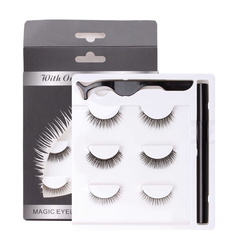 Medan Termurah premium eyelashes natural 6 pcs bulu mata 3D magnet palsu + eyeliner