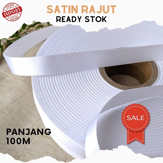 Bahan Satin Rajut Polos/ Label Satin Rajut Import/ Label Satin Rajut Putih, Hitam