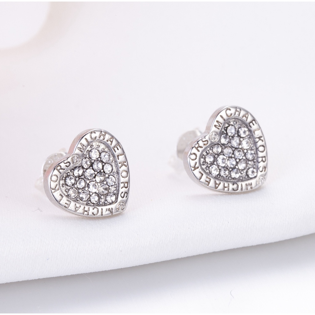 Anting Stud 925 Silver Gold Plated 18k Bentuk Hati Aksen Berlian Penuh Untuk Aksesoris