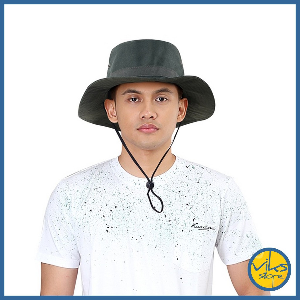 Topi Rimba Bucket Hat Safari Mancing Pancing Adventure Hutan Hiking Naik Gunung Hutan Lokal Original