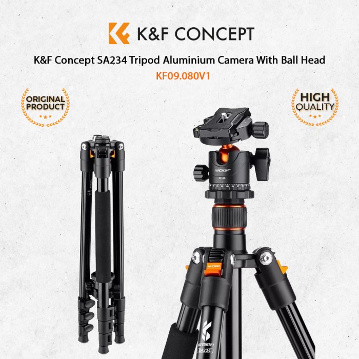 K&F Concept SA234 Tripod Aluminium Camera With Ball Head - Tripod Kamera Profesional - Tripod