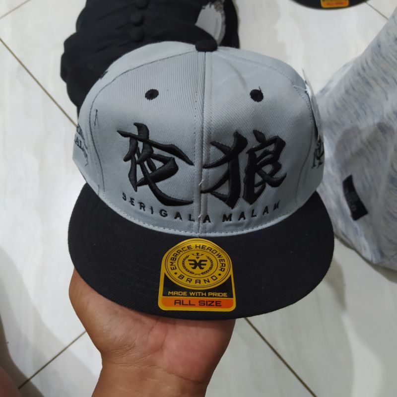 Topi Snapback metal distro pria Bordir Serigala malam