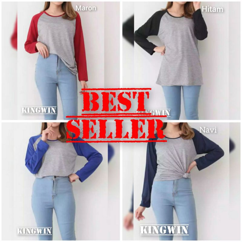 kaos raglan/kaos raglan pria/ wanita/kaos raglan lengan panjang/raglan panjang/raglan lengan panjang