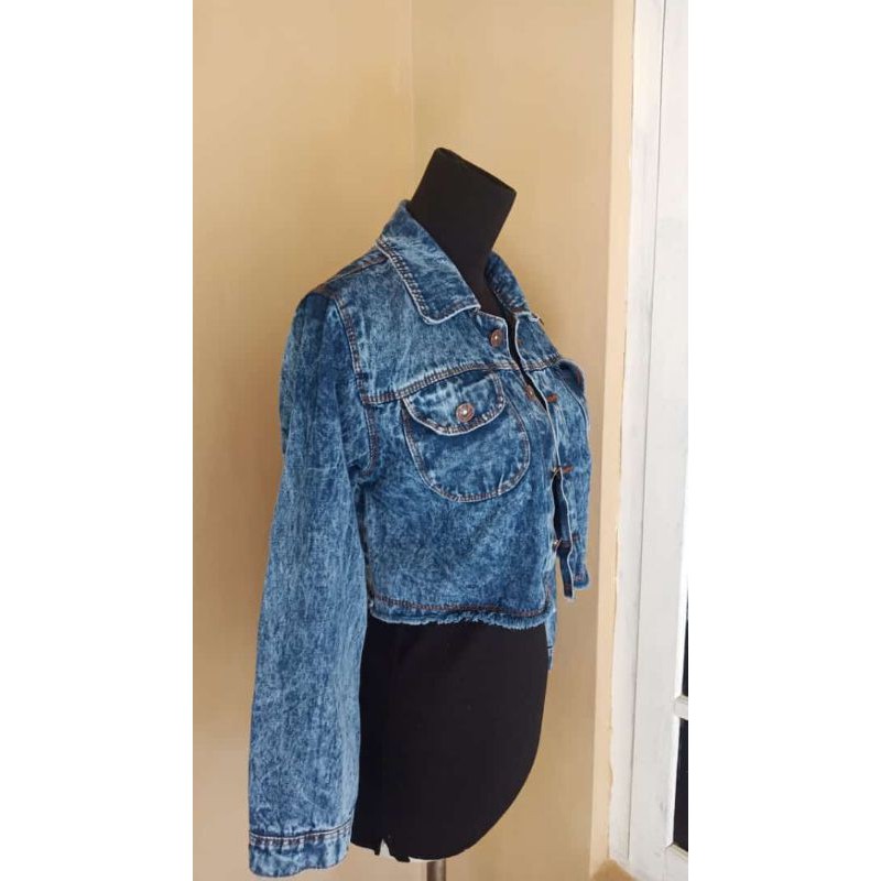 JAKET JEANS CROP OVERSIZE JAKET JEANS JUMBO LEPIS JINS DENIM WANITA