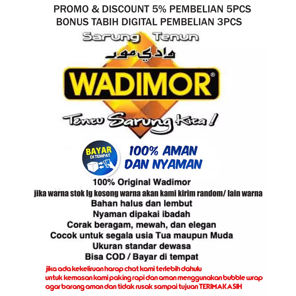 SARUNG WADIMOR DEWASA ORI SARUNG WADIMOR ORIGINAL sarung terjamin berkuwalitas PROMO &amp; DISCOUNT free tasbih digital pembelian 3 #wadimor #sarungwadimormurah polos garis belakang elegan