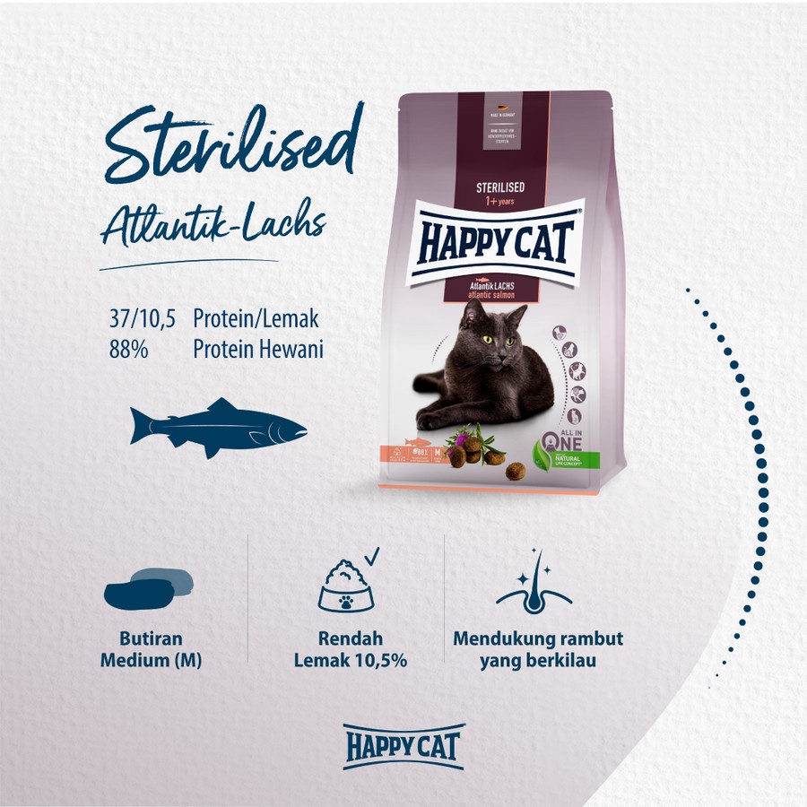 Happy Cat Sterilised Atlantic Salmon 300gr -Makanan Kucing Steril 300g