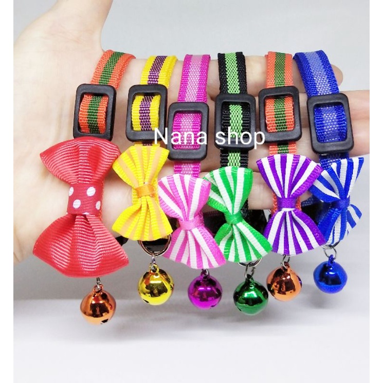 Kalung kucing motif pita salur kalung anjing dog cat dengan lonceng pet collor