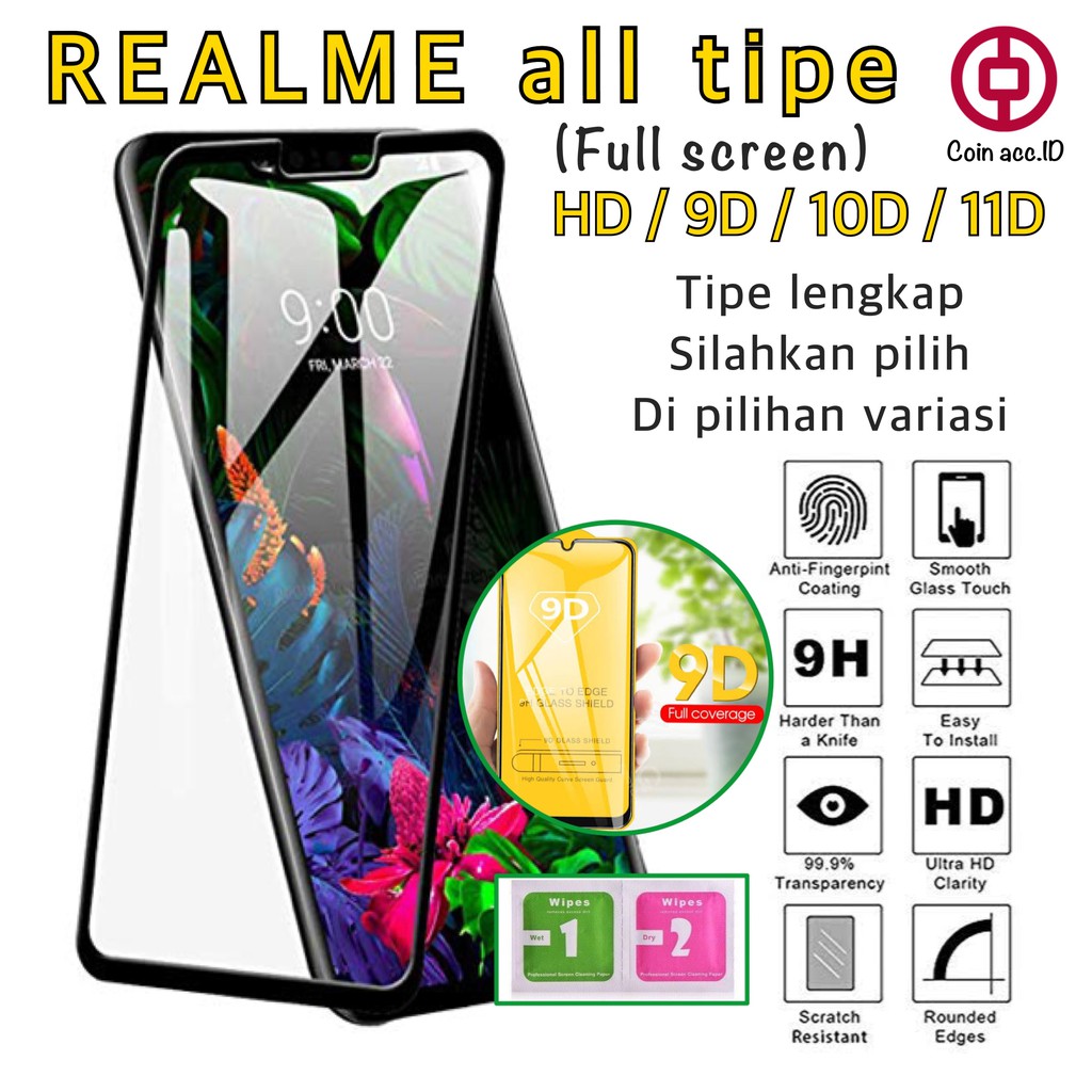 Tempered Glass Full REALME all tipe - tempered glass 5D 6D 9D 10D 11D screen guard