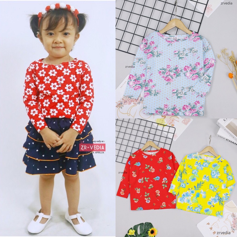 Kaos Motif Andin uk 2-3 Tahun / Baju Lengan Panjang Anak Perempuan Cewek Kaos Adem Murah Branded