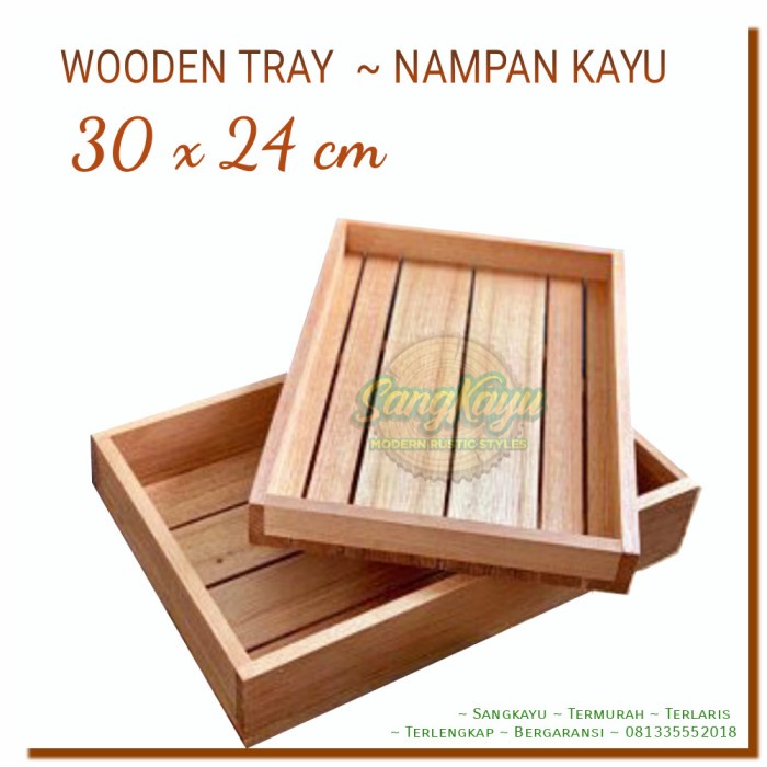 TERMURAH Nampan kayu 30x24cm Wooden Tray kotak serbaguna baki kayu HDP - KAYU MAHONI, 30 x 24 x 3 cm