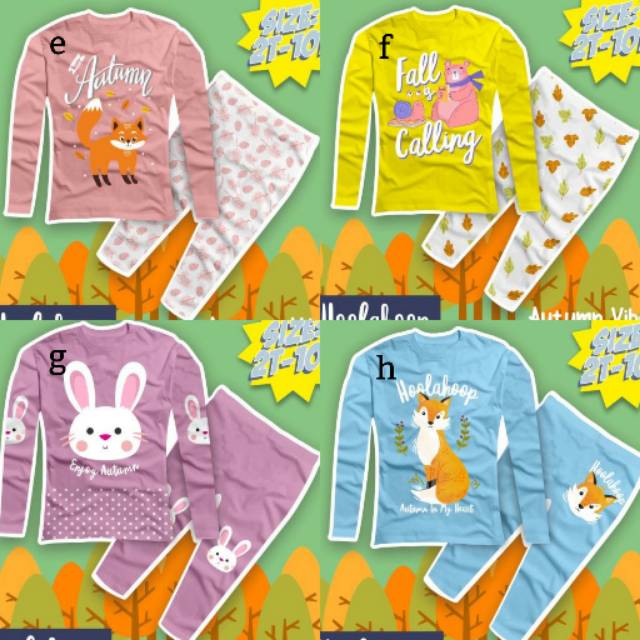 Baju Tidur Setelan Anak PerempuanLengan Panjang Brand Hoolahoop usia 2 tahun - 10 tahun