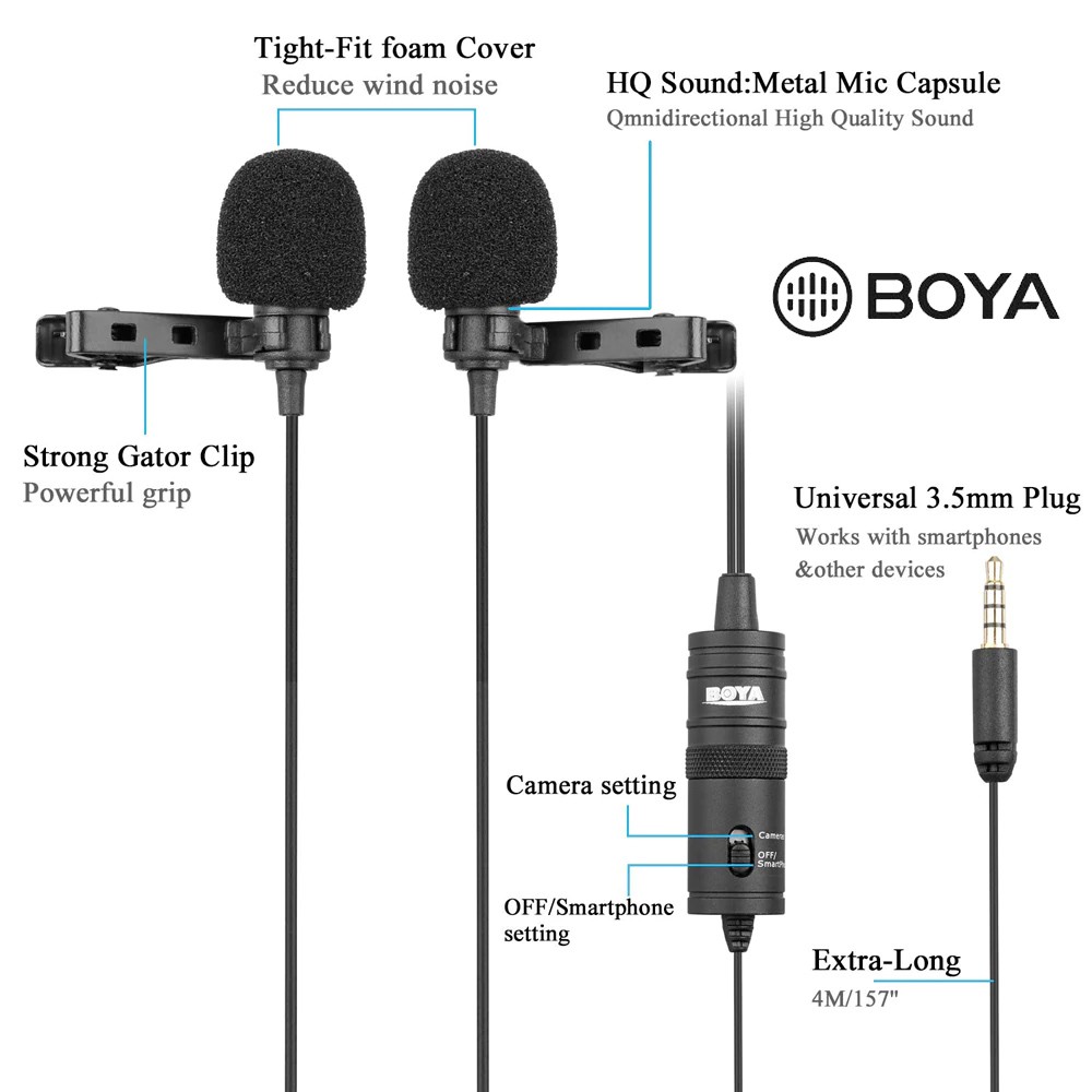 Microphone Clip On BOYA BY M1 | BY MM1 | BY M1DM Omnidirectional CardioId Shotgun Dual Head Lavalier asmr podcast vlog rekaman studio recording karaoke Suara Jernih Berkualitas