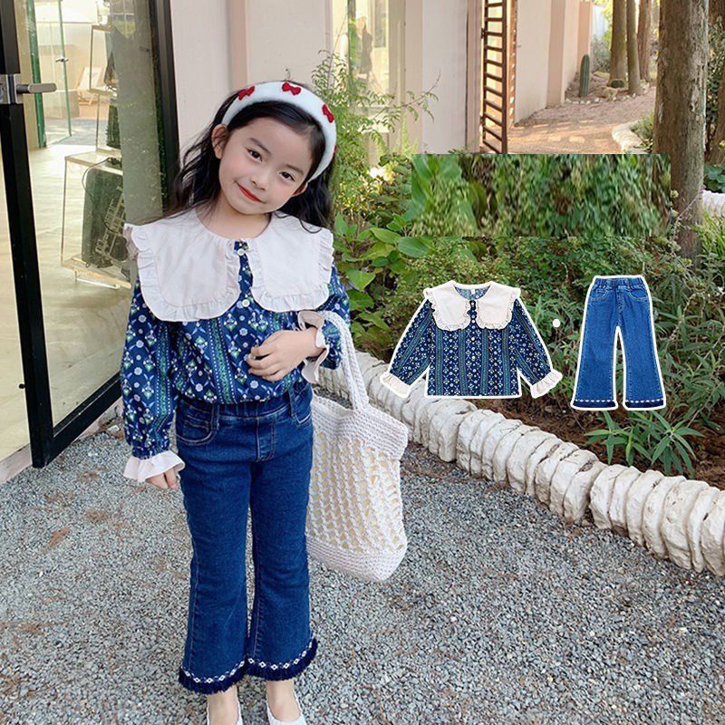SET ANAK CEWEK ATASAN KERAH LENGAN PANJANG + CELANA CUTBRAY JEANS