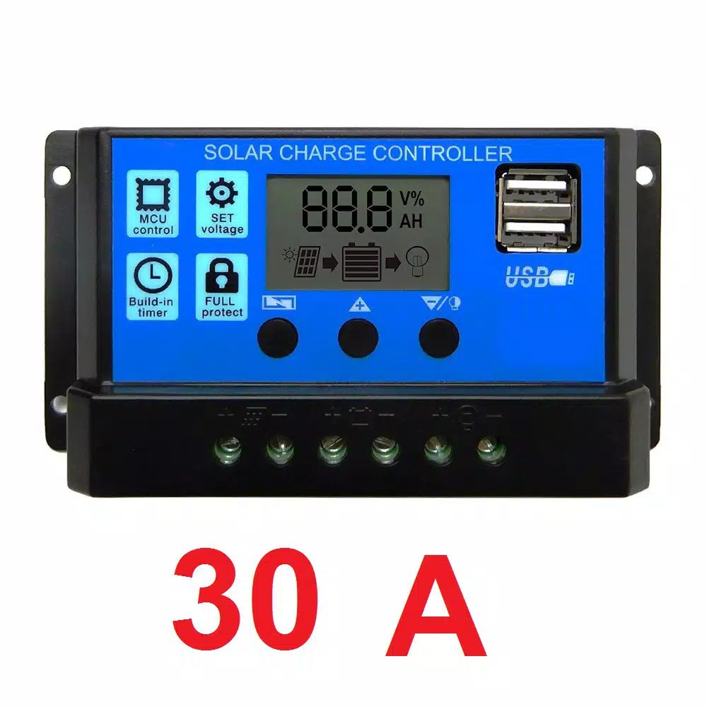 solar charge controller lcd led display solar cell pwm 12v 24v  20a 30a usb charger