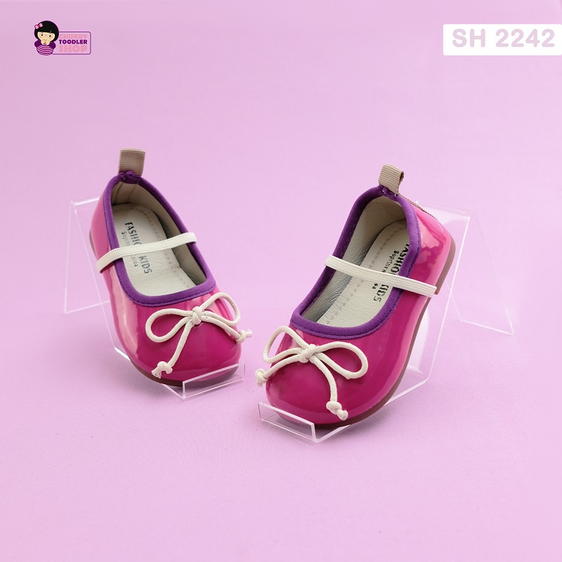 Minipetite SH2242 Sepatu flat shoes anak perempuan pita warna pink dan putih pesta Natal ringan lentur nyaman dipakai anak usia 6 bulan sd 12 tahun size 21 - 36