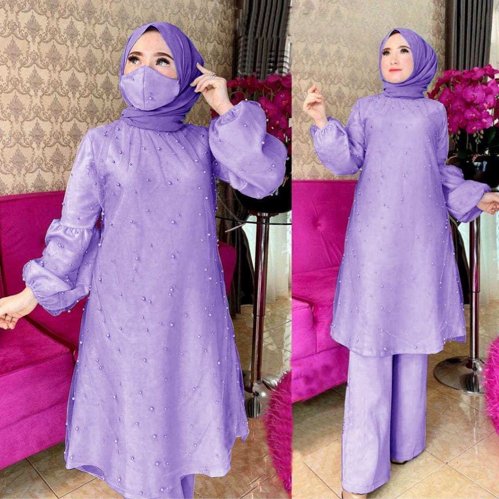 Syelbi Setelan Wanita Set Gamis Terbaru Baju Muslim - M L XL XXL Jumbo