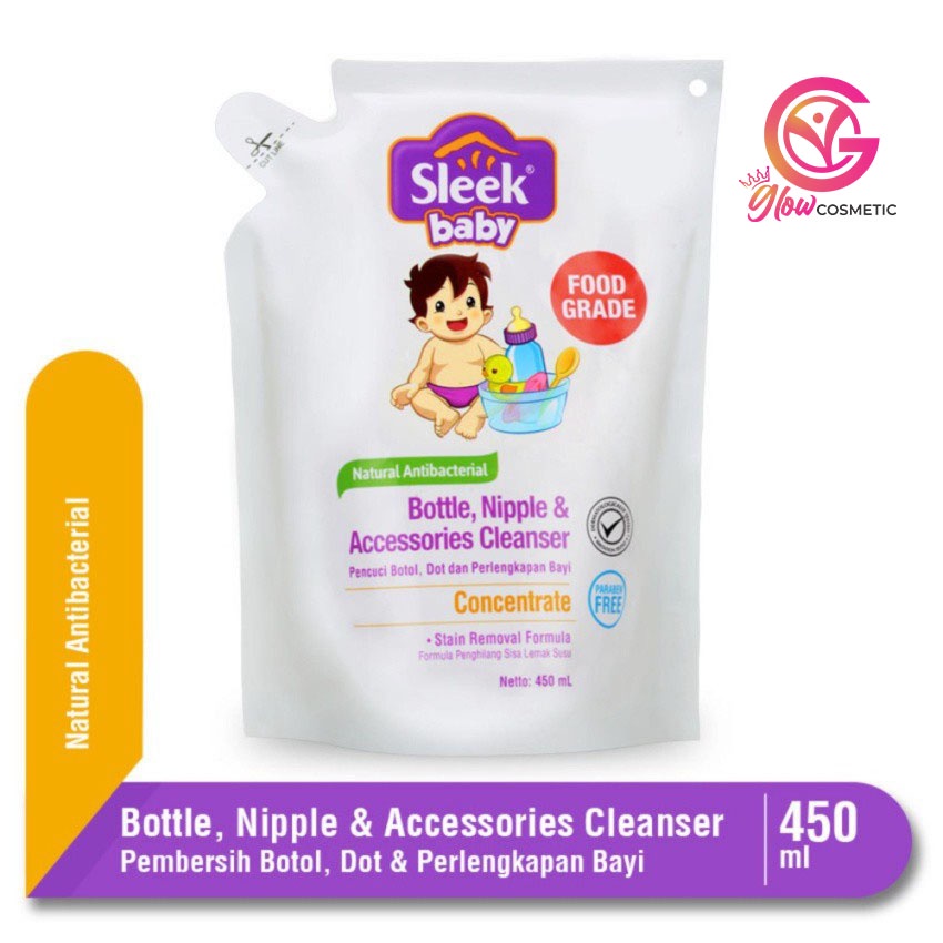 SLEEK BABY NATURAL ANTIBACTERIAL BOTTLE, NIPPLE &amp; ACCESSORIES CLEANSER 450ML REFILL