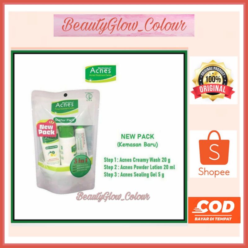 ACNES STARTER KIT ACNES PAKET MINI ACNES 3IN1 ACNES SEALLING JEL ACNES CREAMY WASH ACNES POWDER LOTI
