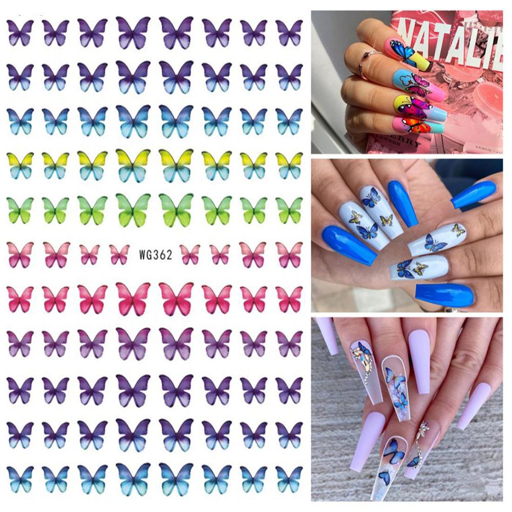 AUGUSTINA Agustinina Stiker Kuku Warna-Warni Musim Panas Perekat Diri Stiker Kupu-Kupu Laser Hologram Kuku Tips