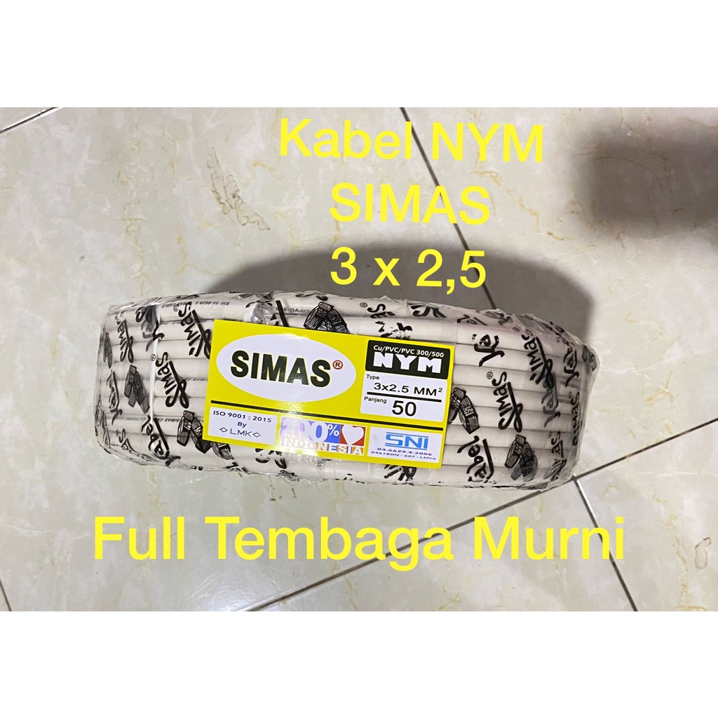 Kabel Listrik NYM Simas 3X2,5  Asli Tembaga Murni SNI 50 Yard