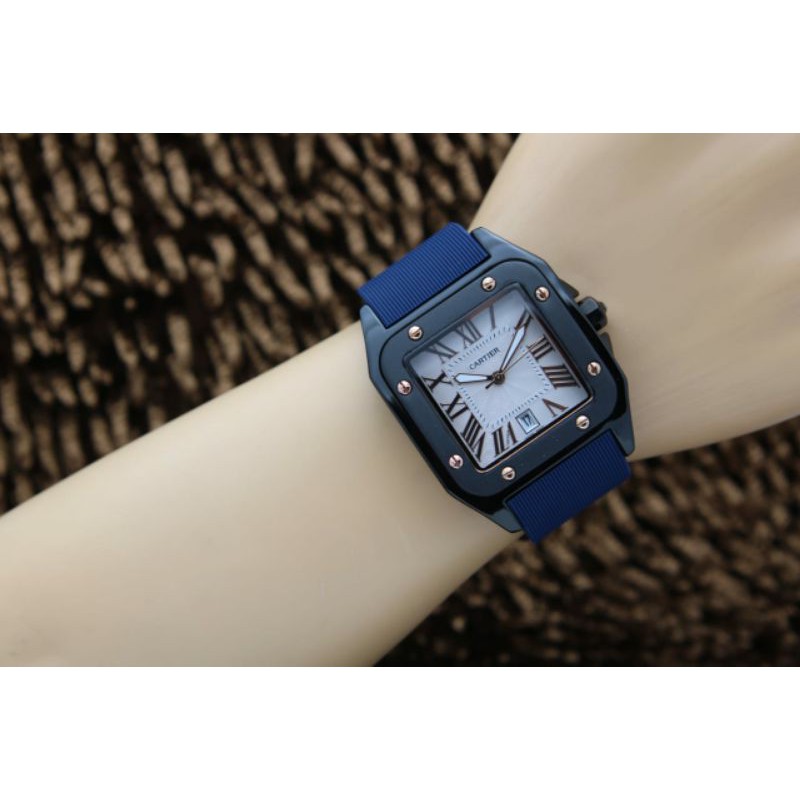 jam tangan wanita Cartier plat putih rubber tgl aktif DM3.7cm