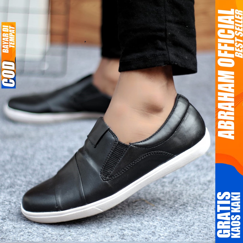 Sepatu Slip On Pria Sepatu Casual Pria Formal Kulit Pu Sepatu Pantofel Kerja Kantor Kuliah Kondangan Sepatu Slop Pria Sepatu Hitam Pria EDWIN ABRAHAM