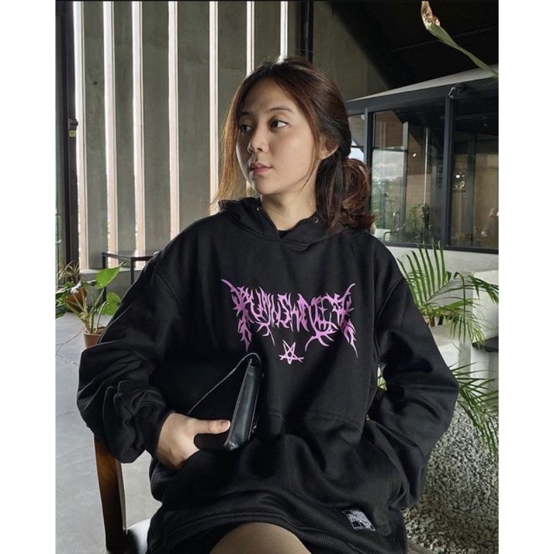 Hoodie pria metal free sticker gantungan kunci aesthetic font acak unisex original punishment dan holdhand