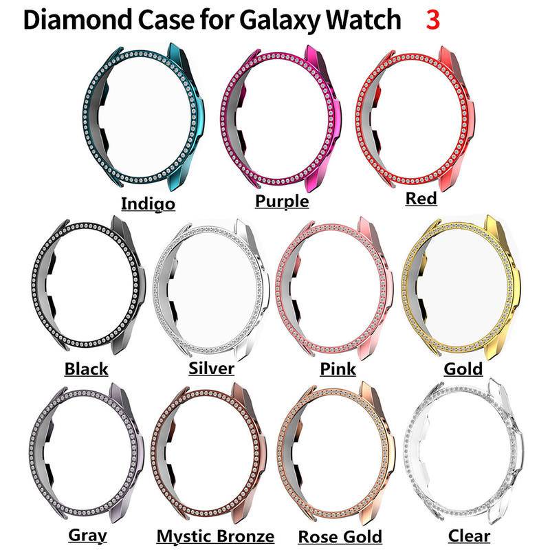 Frame Bumper Pelindung Samsung Galaxy watch 3 41mm 45mm 41mm 45mm Bahan PC Hias Berlian Imitasi