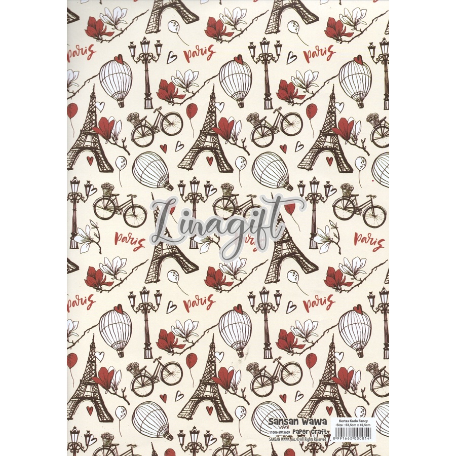 ( 5 Lembar ) PARIS SANWA - KERTAS KADO SANSAN WAWA MENARA EIFFEL - GIFT WRAPPING PAPER DOFF ROMANTIC ROMANCE WEDDING ENGGAGEMENT LOVE NETRAL LAMARAN CLASSIC / PHOTOGRAPHY BACKGROUND