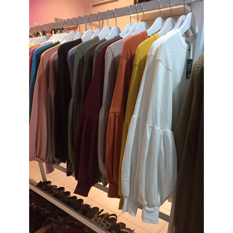 Syifa Knit Wear Kaos Polos Lengan Balon Lengan Panjang Wanita Cewek